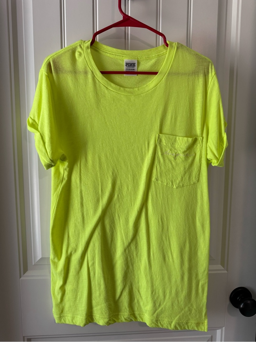 PINK Victoria's Secret Neon Green Pocket Tee